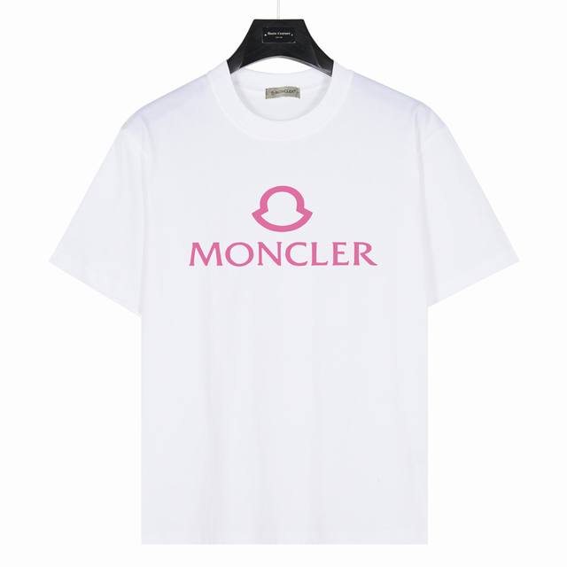 Moncler] Pink letter print on the chest, model number: Mk03, white 240g heavywei