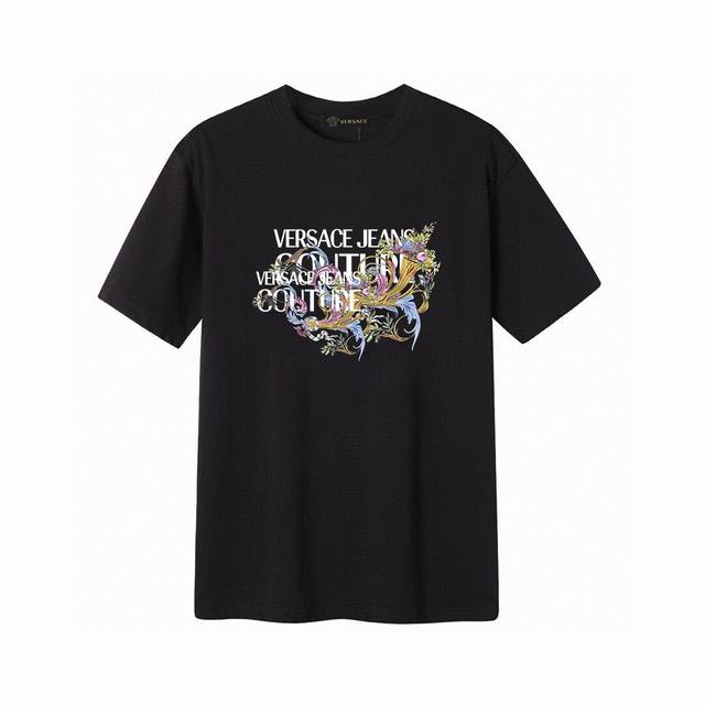 Versace floral letter short-sleeved T-shirt, simple design looks very generous!
