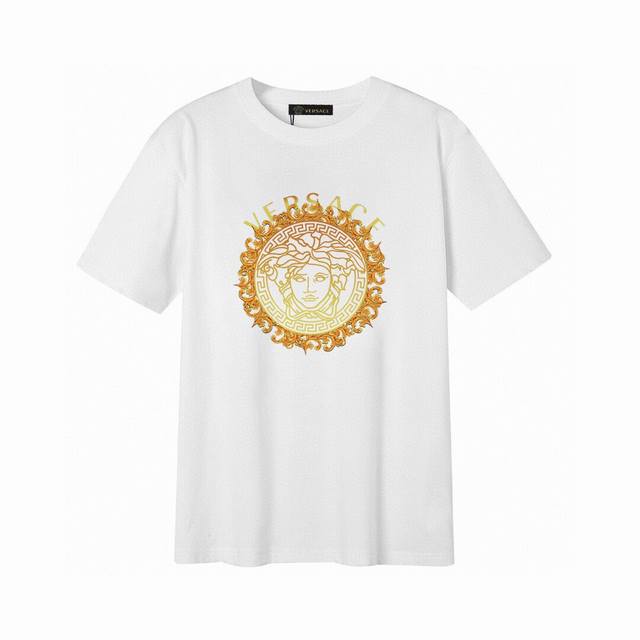 Versace luxury gold Medusa short-sleeved T-shirt, simple design looks very gener