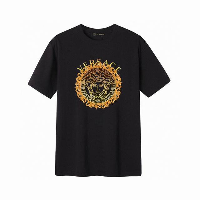 Versace luxury gold Medusa short-sleeved T-shirt, simple design looks very gener