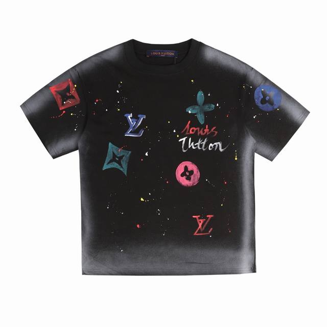 New arrival High version Louis Vuitton 23Ss new graffiti print round neck short-
