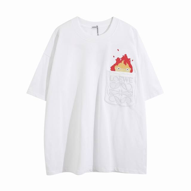 New arrival High version Loewe classic pocket flame pattern round neck short-sle