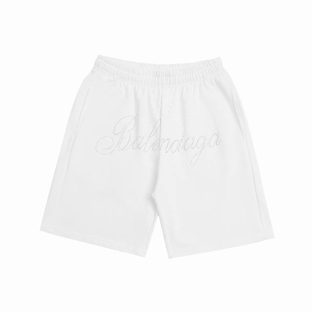 New arrival High version Balenciaga loose cotton terry shorts with rhinestones a
