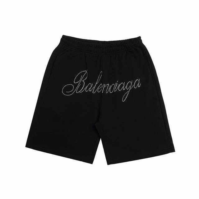 New arrival High version Balenciaga loose cotton terry shorts with rhinestones a
