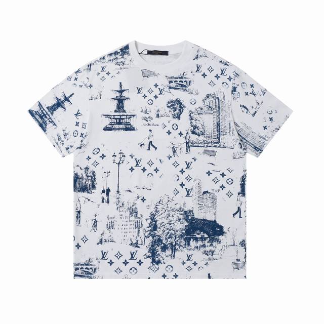 New arrival High version Louis Vuitton Park Building Ink Print Short Sleeve Usin