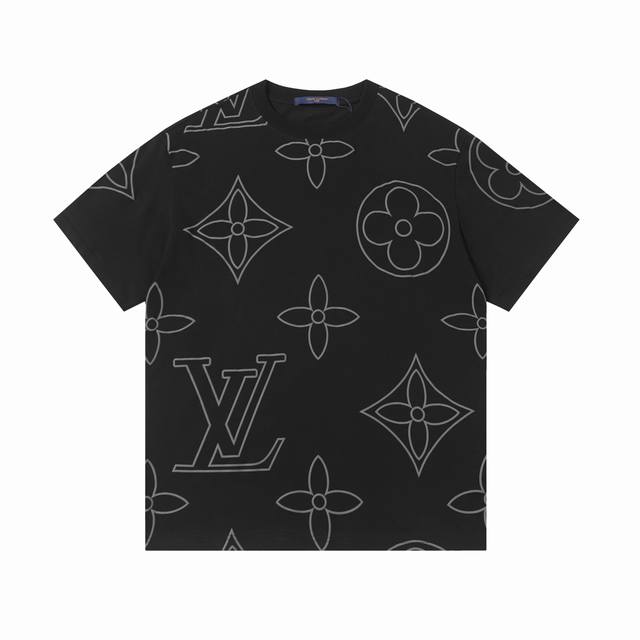 High version Louis Vuitton Three-flowered short-sleeved foam print 260g cotton f