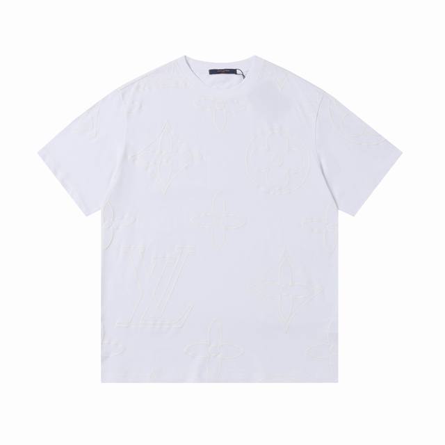 High version Louis Vuitton Three-flowered short-sleeved foam print 260g cotton f