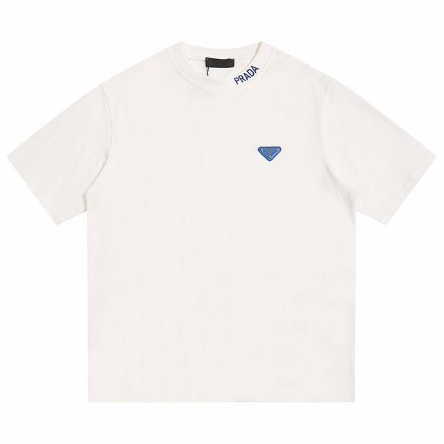 New arrival Prada's new collar print triangle blue label short-sleeved T-shirt H