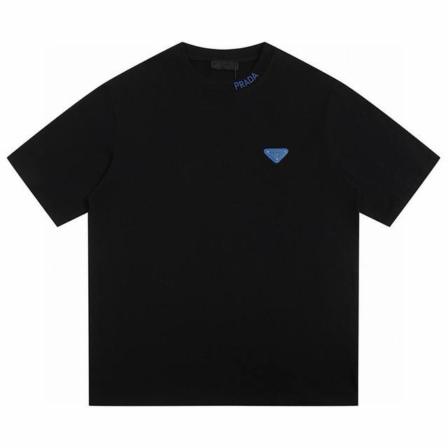 New arrival Prada's new collar print triangle blue label short-sleeved T-shirt H