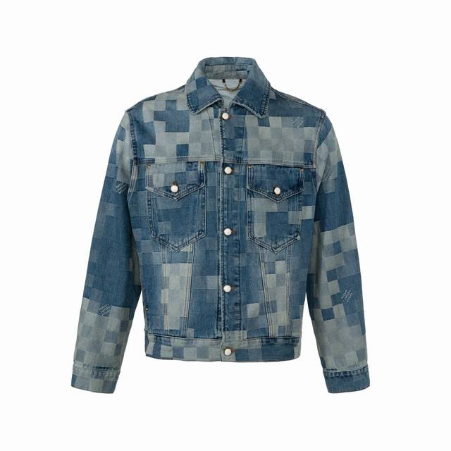 New arrival Louis Vuitton Pharrell co-branded mosaic checkerboard denim jacket L