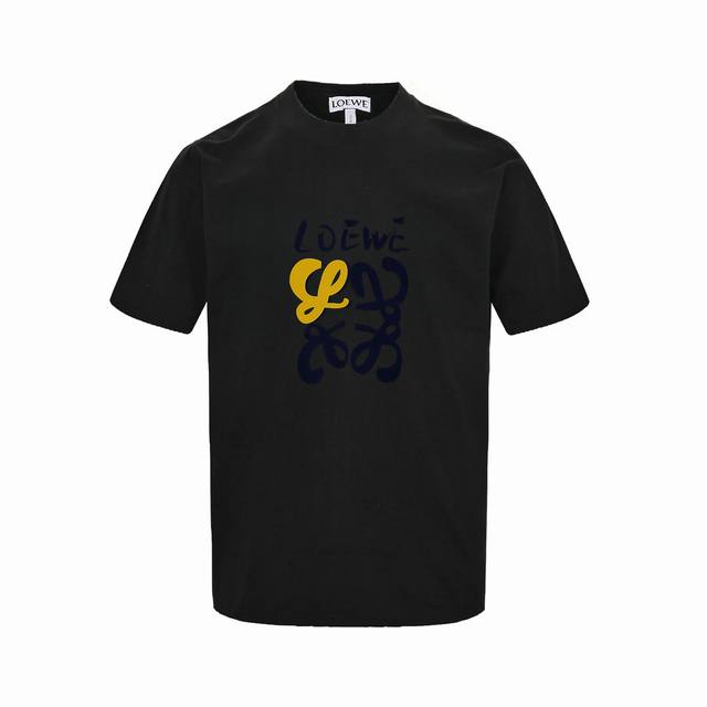 Loewe flocked color-blocking logo short-sleeved T-shirt This T-shirt is made of