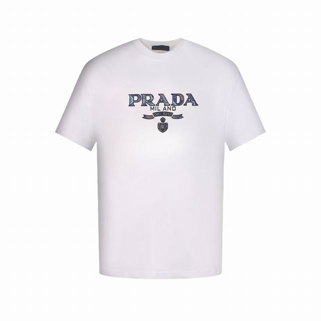 Prada short-sleeved T-shirt with silicone letters and colorful embroidered logo