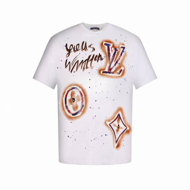 Local self-order Louis Vuitton old flower hand-painted graffiti short-sleeved T-