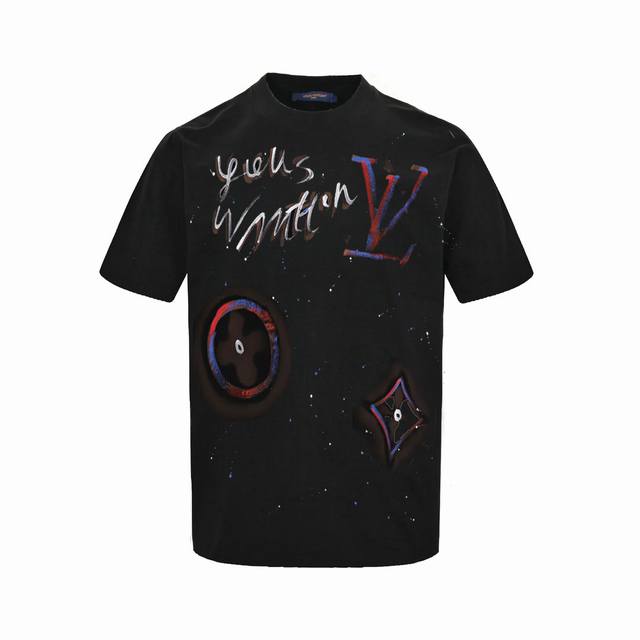 Local self-order Louis Vuitton old flower hand-painted graffiti short-sleeved T-