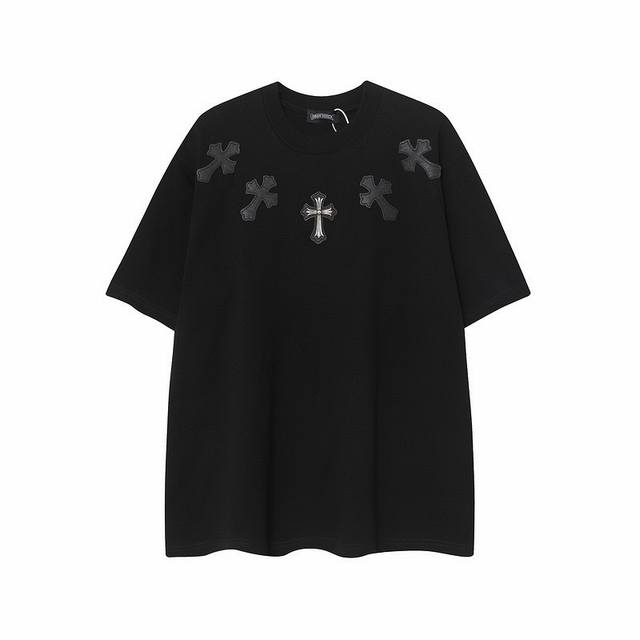 High version Chrome Hearts cross-leather embroidered short sleeves! The front an