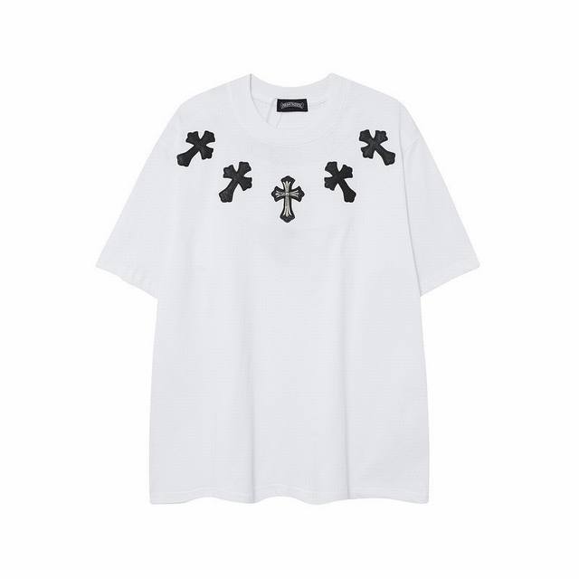 High version Chrome Hearts cross-leather embroidered short sleeves! The front an