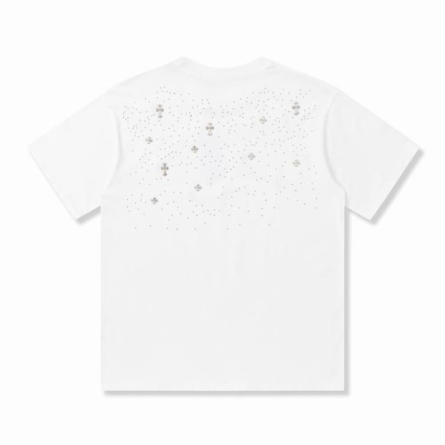 High version Chrome Hearts starry cross rhinestone short sleeves, unisex. Made o