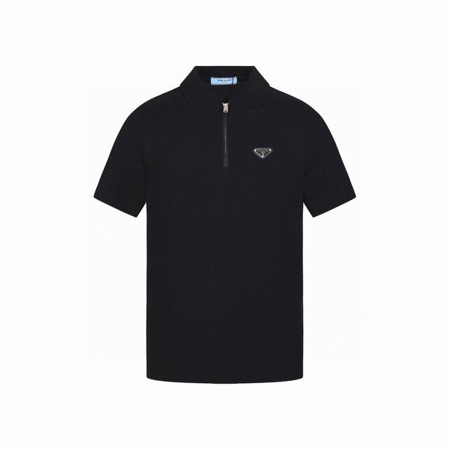 Prada Summer new classic triangle logo zipper lapel short-sleeved Polo shirt, th
