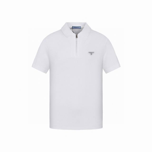 Prada Summer new classic triangle logo zipper lapel short-sleeved Polo shirt, th