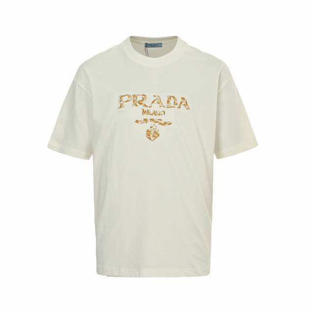 Prada 25Ss color matching embroidered letters short sleeves 32 double yarn fabri