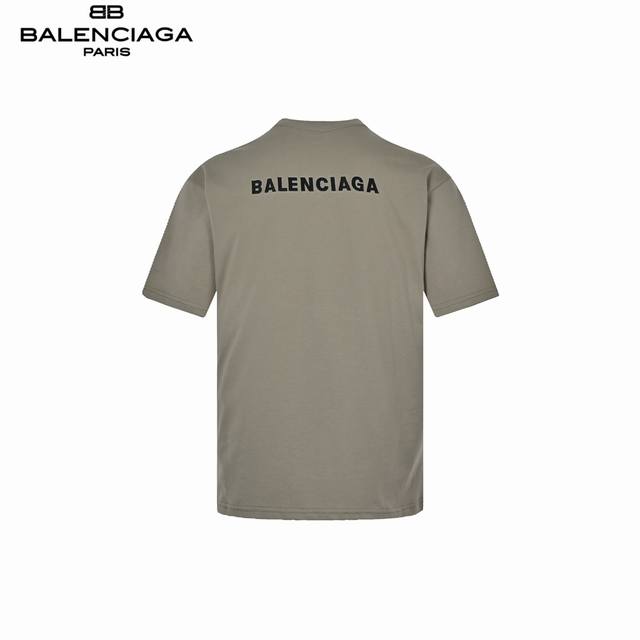 Balenciaga front and back embroidered short sleeves - dark khaki Made of 32-coun