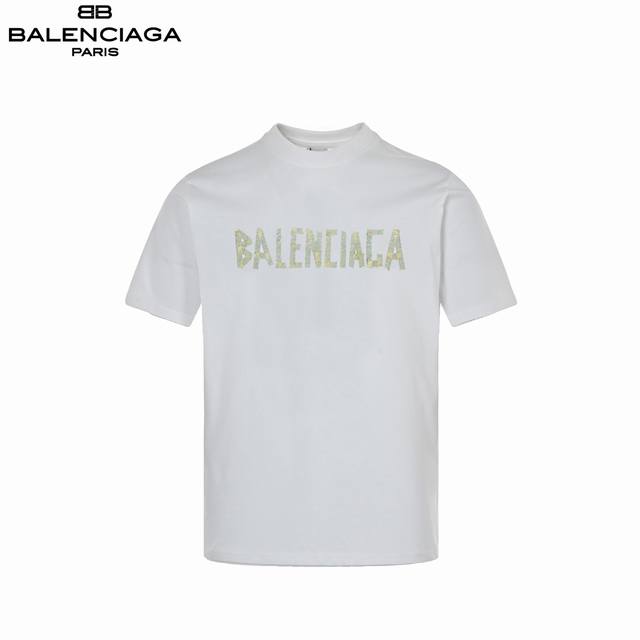 Balenciaga distressed washed tape logo short sleeves The collar straps are made