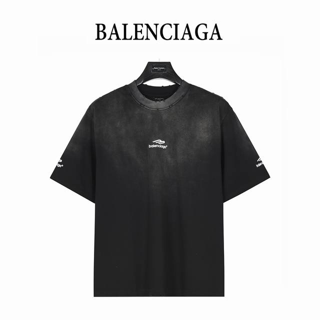 Balenciaga 25Ss 3M small logo embroidery retro washed hole short-sleeved T-shirt