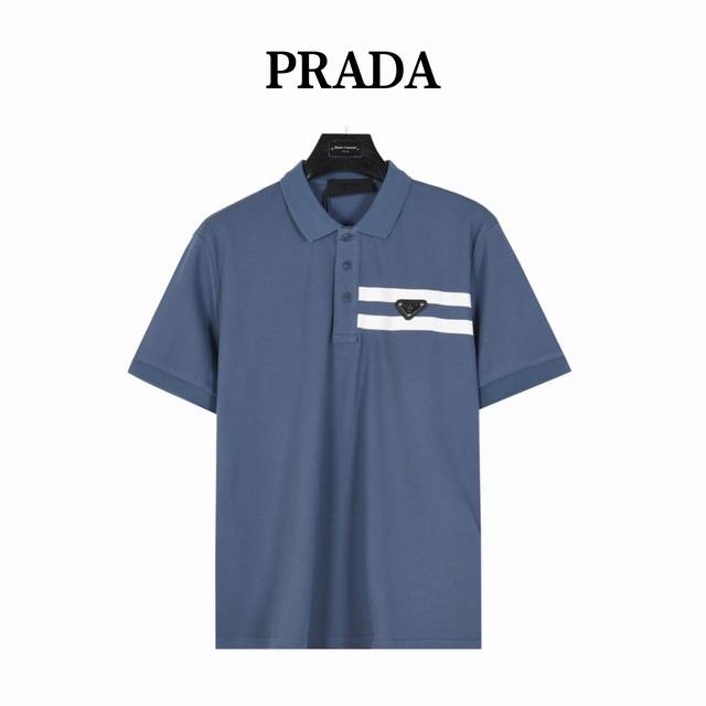 Prada short-sleeved polo shirt with triangle logo and double bars on the chest i