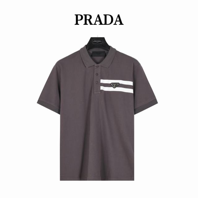 Prada short-sleeved polo shirt with triangle logo and double bars on the chest i