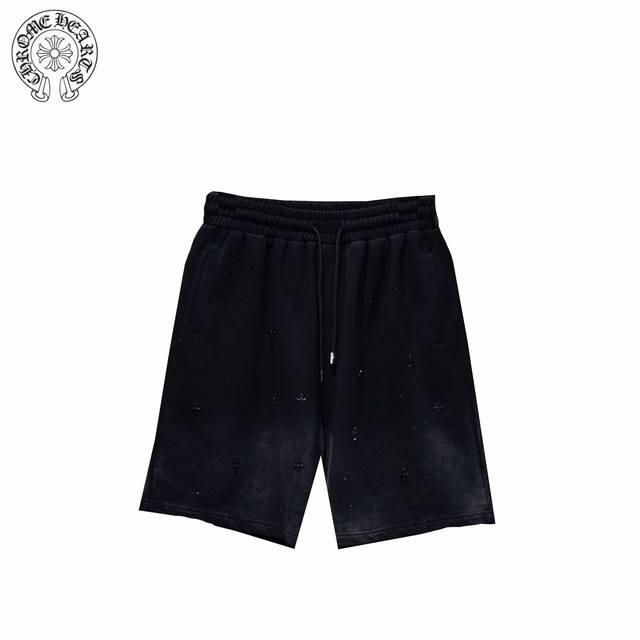 Chrome Hearts 25Ss sandblasted rhinestone shorts Made of custom-dyed terry cotto