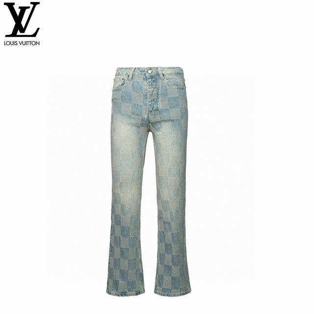 Louis Vuitton 25Ss Checkerboard Flared Jeans Fabric: 7*10 denim fabric. Original