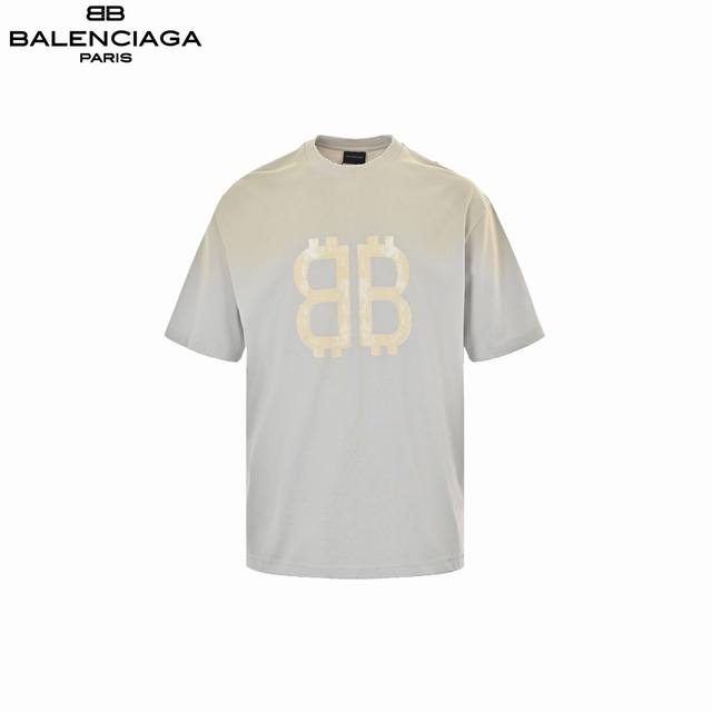 Balenciaga Tie-dyed Double B Printed Washed Distressed Short Sleeve Originally p
