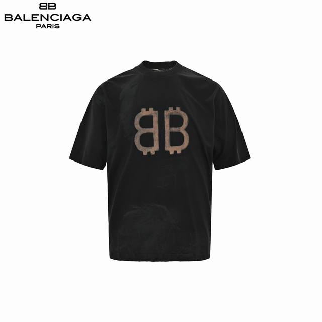 Balenciaga Tie-dyed Double B Printed Washed Distressed Short Sleeve Originally p