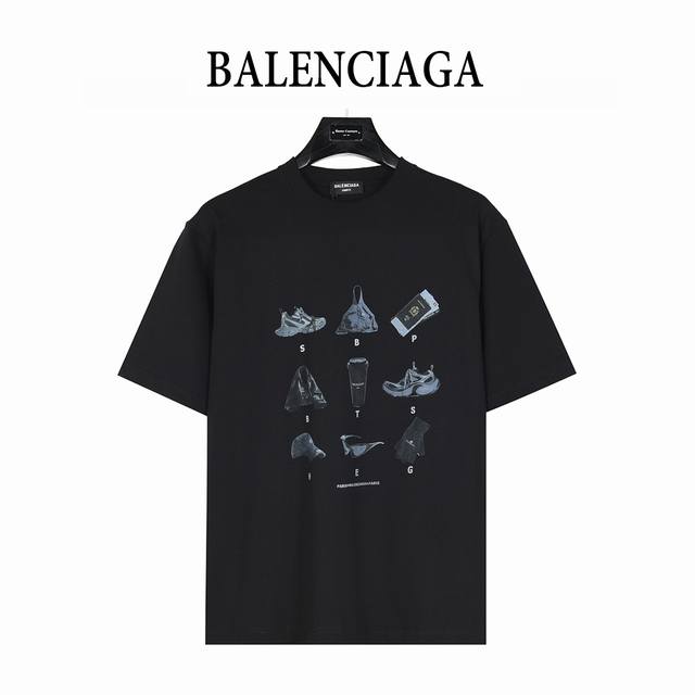 Balenciaga 25Ss classic pattern printed short-sleeved T-shirt 260g cotton heavy
