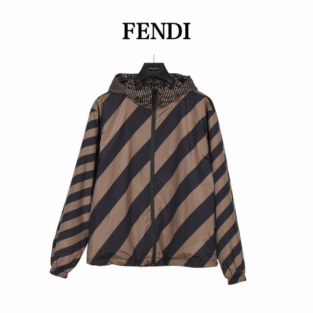Fendi Fendi full-print logo double-sided jacket is divided into striped side and