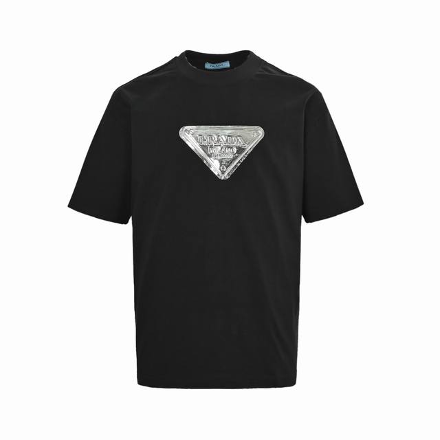 Prada 25Ss liquid silver triangle logo printed short sleeves Made of top 280g cu