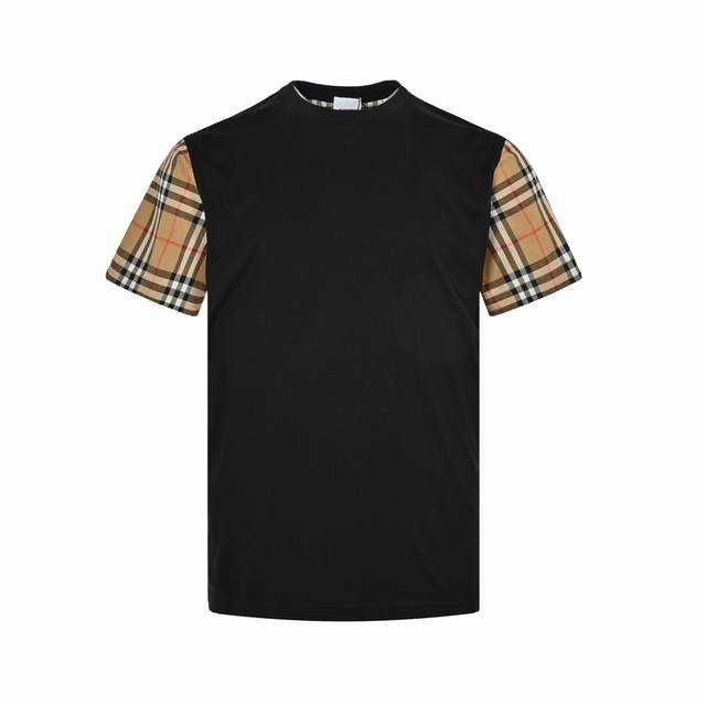 Burberry classic plaid sleeve splicing short sleeves Made of 50-count double-str
