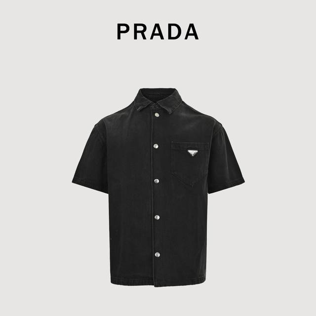 Prada Prada Prd triangle logo pocket denim short-sleeved shirt Authentic 20109 p
