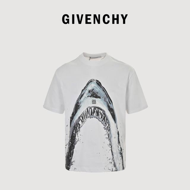 Glvenchy Givenchy 24Ss shark print short sleeves uses 230G Xinjiang long-staple