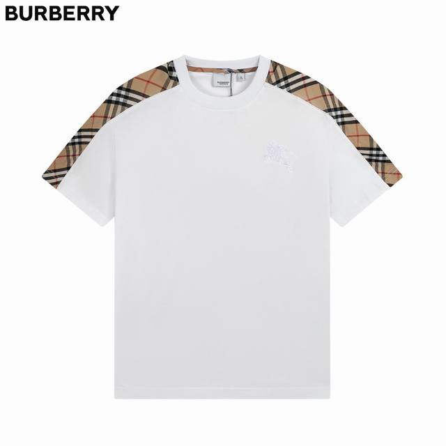Burberry 25Ss embroidered shoulder patch plaid short sleeves The fabric is made