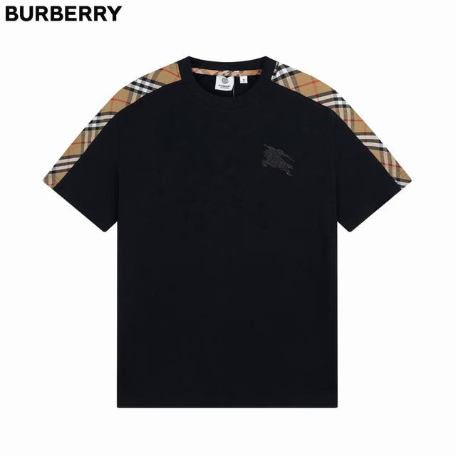 Burberry 25Ss embroidered shoulder patch plaid short sleeves The fabric is made