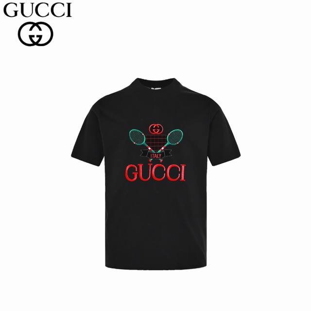 Gucci 24Fw tennis racket embroidered short sleeves are made of 32-count double y