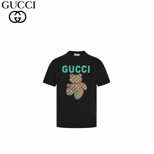 Gucci 24Ss patch bear short sleeves are made of 32-count double yarn 260g import