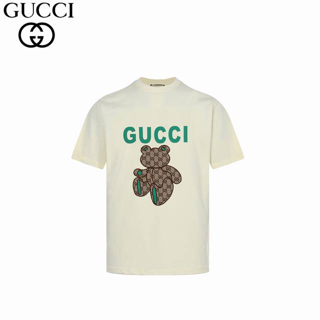 Gucci 24Ss patch bear short sleeves are made of 32-count double yarn 260g import