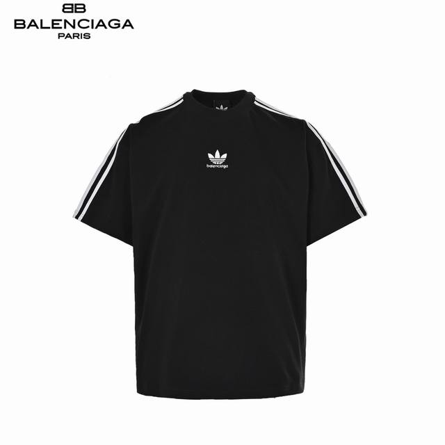 Balenciaga & Trefoil three-bar drop shoulder short sleeves Made of 32-count doub