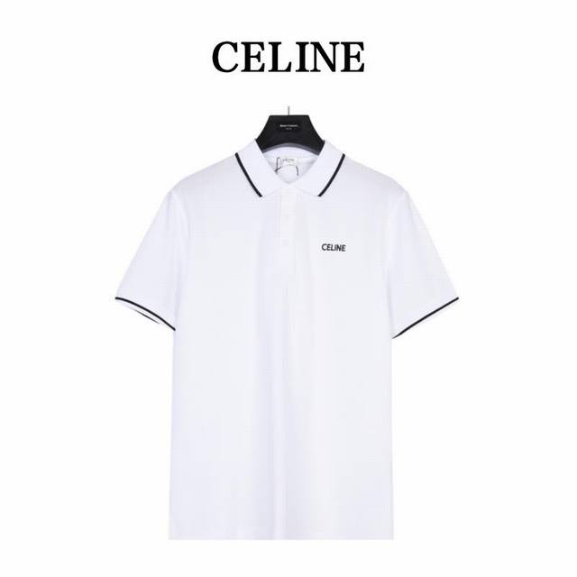 Celine short-sleeved polo shirt with Celine logo embroidery on the chest The fro