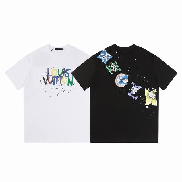 New arrival High version Louis Vuitton Rainbow letter print short-sleeved T-shir