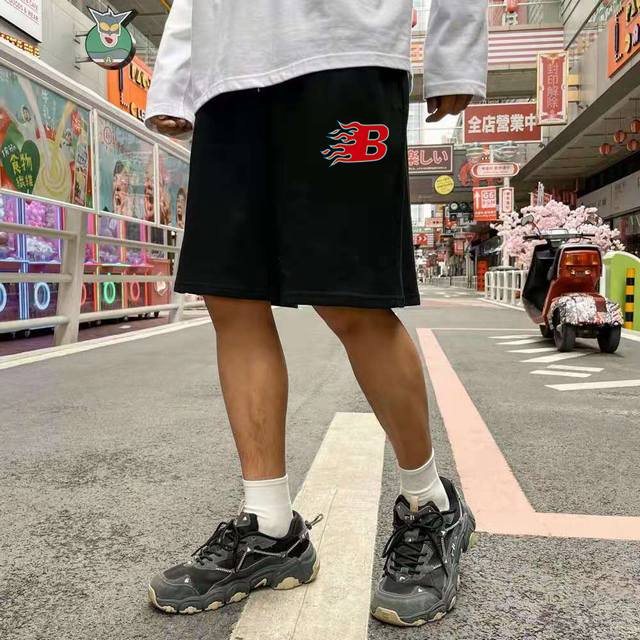 Cotton shorts Balenciaga Flame B letter print cotton shorts, unisex style Fabric