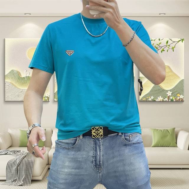 2025 Spring and Summer New T-shirt. Men's round neck classic logo beach pants us