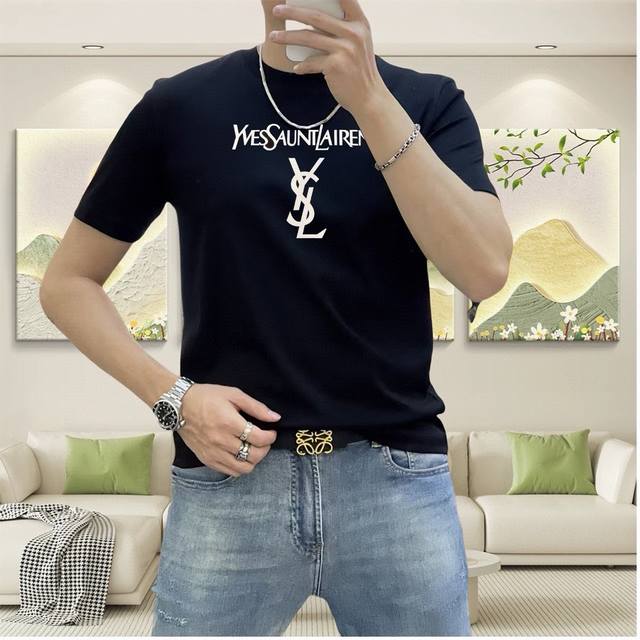 2025 Spring and Summer New T-shirt. Men's round neck classic logo beach pants us
